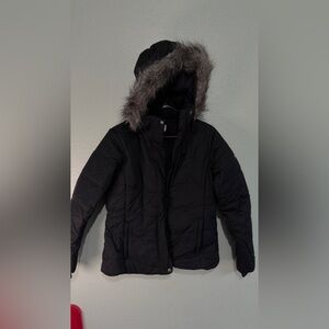 Columbia Black Puffer Jacket with Faux Fur Hood